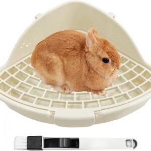 Rabbit Litter Box, Small Rabbit Litter Tray for Cage Pet Rabbits Guinea Pigs Hamsters Chinchillas Small Animals, Rabbits Hamster Bedding Litter Pan Potty Trainer Corner Detachable Triangular Toilet