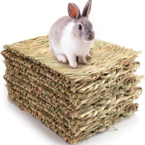 Yesland 12 Pack Woven Bed Mat for Rabbits - Grass Mat & Bunny Bedding Nest - Rabbit Bed and Natural Chew Toy Bed for Guinea Pig Chinchilla Squirrel Hamster Cat Dog and Small Animal