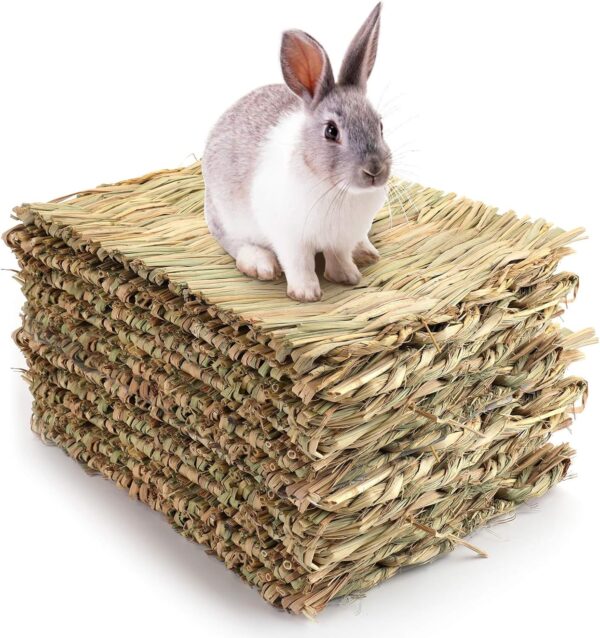 Yesland 12 Pack Woven Bed Mat for Rabbits - Grass Mat & Bunny Bedding Nest - Rabbit Bed and Natural Chew Toy Bed for Guinea Pig Chinchilla Squirrel Hamster Cat Dog and Small Animal