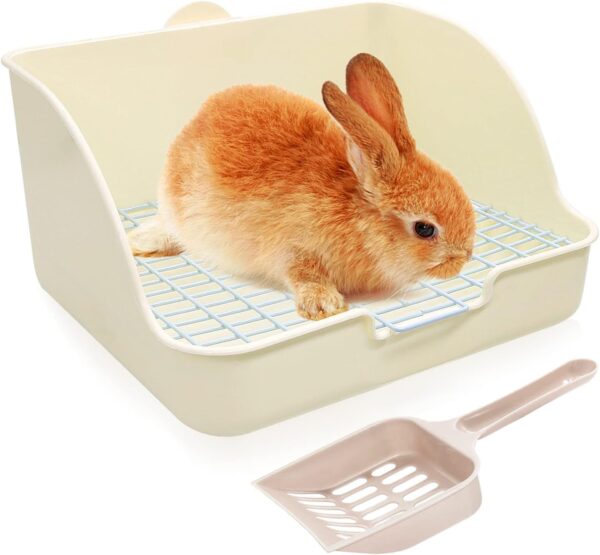 HYLYUN Rabbit Litter Box Toilet - Potty Trainer Corner Litter Bedding Box Pet Pan for Adult Guinea Pigs, Rabbits, Hamster, Chinchilla, Ferret, Galesaur, Small Animals Cage Toilet White