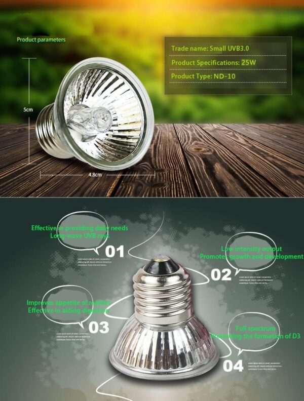 ATB-GIFT Pet Heating Lamp Bulb, 25W Mini UVA+UVB Full Spectrum Sun Lamp Bulb for Reptiles, Amphibian, Terrariums