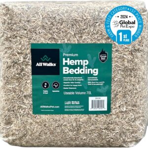 All Walks (70L) Hemp Bedding for Chicken Coops, Guinea Pigs, Hamsters, Rabbits, and Other Small Animals - 100% Natural, Superior Odor Control, Sustainably Sourced Pet Bedding - Made in America