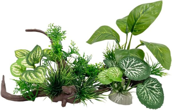 Aquarium Plants Fish Tank Decorations Composite Plastic Artificial Plant Goldfish Waterscape Fish Hides Plastic Driftwood Silk Leaf Set (Wood/Leaf Set)