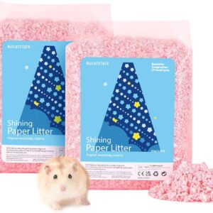 BUCATSTATE Hamster Paper Bedding, 2LBS/900g Dust-Free and Odor Control Paper Litter for Syrian Dwarf Hamsters Gerbils Mice Lemming Degus Reptile Birds (Pink)