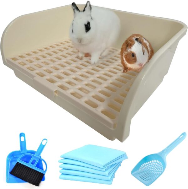 Hamiledyi Large Rabbit Litter Box Corner Bedding Box Chinchilla Toilet Trainer Square Potty Pet Pan for Adult Guinea Pig, Galesaur.Ferret and Other Animals (White)