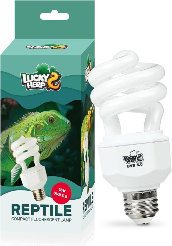 LUCKY HERP Reptile UVA UVB Lamp Bulb, 15W 5.0 UVB Light Reptile Kit, Terrarium & Vivarium UVB Fluorescent Light Bulb for Tortoise, Lizard, Bearded Dragon