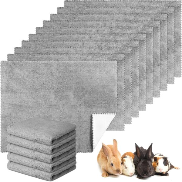 Mixweer 10 Pcs Washable Blankets for Dog 28 x 42 Inch Guinea Pig Bunny Cat Waterproof Small Animal Pee Pad Pet Blanket Reusable Sleep Bedding Mat Absorbent Cage Liner Pad Cover (Gray)