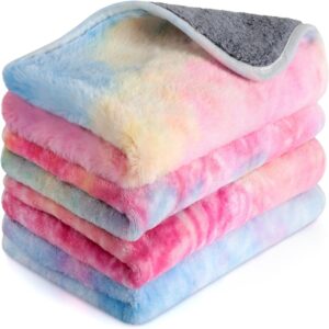 Namalu 4 Pcs Waterproof Guinea Pig Blankets Washable Small Animal Fleece Bedding Absorbent Guinea Pig Cage Liners Reusable Pet Pee Pad Sleep Mat for Hamster Ferret (Tie Dye Pattern,24 x 16 Inch)