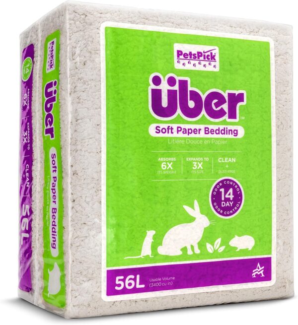 PETSPICK Uber Soft Paper Pet Bedding for Small Animals, White, 56L