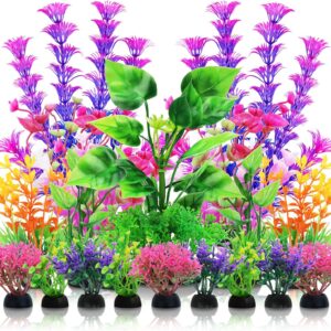 QUOZUO Aquarium Decorations Plants, 20pcs Aquarium Decor Plants, Colorful Fish Tank Accessories, Fish Tank Plants Plastic Decoration for Aquariums