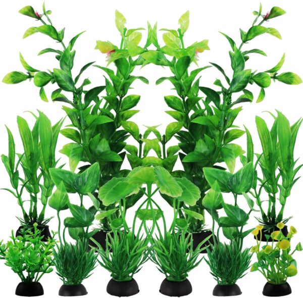 QUOZUO Fish Tank Accessories Aquarium Decorations Green Plants, 10pcs Green Fish Tank Decorations Plastic Plants, Fish Tank Decor, Aquarium Decor Plants