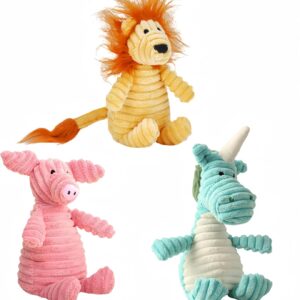 SOCOWVAKA Animal Series Plush Dog Toy Squeaky Dog Toys Dog Toys for Aggressive Chewers Dog Toys for Small Dogs and Medium Dogs (Lion Pig Unicorn)