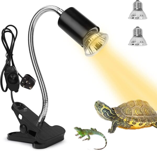 Tortoise Heat Lamp Basking Lamp, 2 Bulb 25W 50 W UVA UVB Light Lamp, Heat Spotlight Reptile Light Aquarium Basking Light with Holder for Tortoise Bell Turtle Snake Lizards Terrarium Amphibian