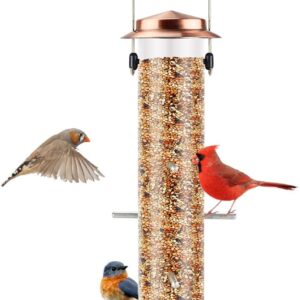 Urban Deco Niger Seed Bird Feeder for Finch Hanging Goldfinch Feeder Thistle Seed Feeder Metal Tube Feeder for Garden Outdoor Copper