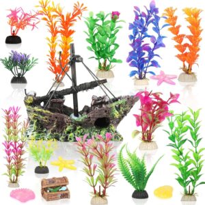 lahnao 18 Pieces Fish Tank Decorations Set, Simulation Aquatic Plants Fish Tank Ornaments, DIY Aquarium Ornaments, Fish Plants for Living Room Fish Tank Aquascape