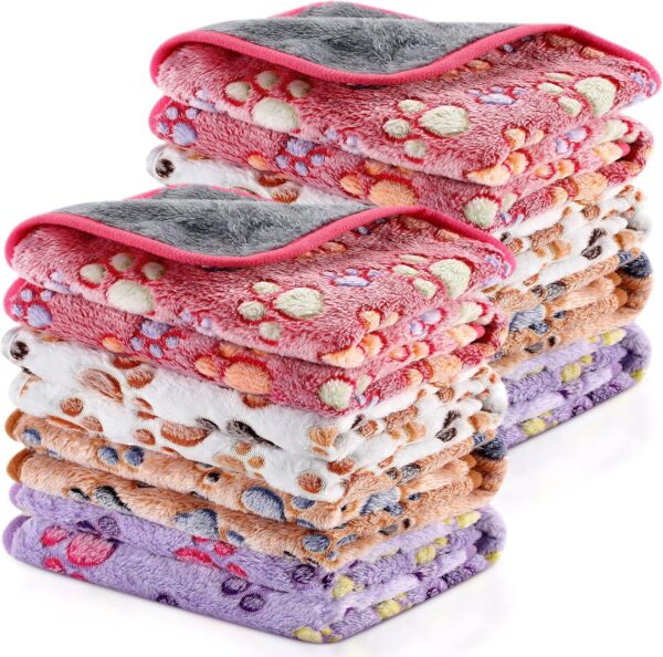 Tudomro 8 Pcs Guinea Pig Bedding Cage Liners Bulk Waterproof Blankets Small Animal Flannel Throw Bedding Absorbent Reusable Pet Pee Sleep Mat Pad Cover for Hamster Ferret (Paw,16 x 24 Inch)