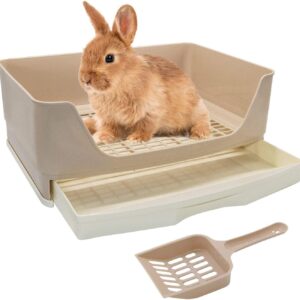 HYLYUN Large Rabbit Litter Tray Box Toilet,Potty Trainer Corner Litter Bedding Box with Drawer Larger Pet Pan for Adult Guinea Pigs, Rabbits, Hamster, Chinchilla, Ferret, Galesaur, Small Animals