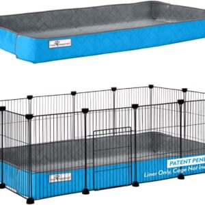 Paw Inspired Critter Box Washable Cage Liner, Reversible Fleece Bedding with Raised Sides for Guinea Pigs and Other Small Animals (2x4 (12" Grids), Gray/Blue)