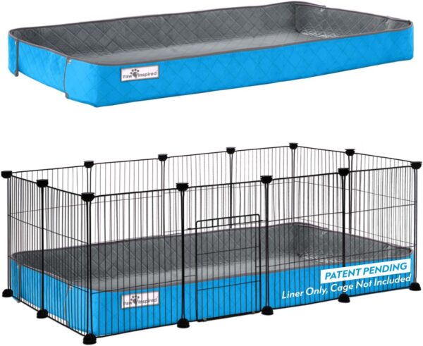 Paw Inspired Critter Box Washable Cage Liner, Reversible Fleece Bedding with Raised Sides for Guinea Pigs and Other Small Animals (2x4 (12" Grids), Gray/Blue)