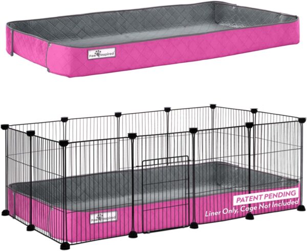 Paw Inspired Critter Box Washable Cage Liner, Reversible Fleece Bedding with Raised Sides for Guinea Pigs and Other Small Animals (2x4 (12" Grids), Gray/Pink)