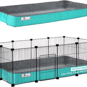 Paw Inspired Critter Box Washable Cage Liner, Reversible Fleece Bedding with Raised Sides for Guinea Pigs and Other Small Animals (2x4 (12" Grids), Gray/Green)