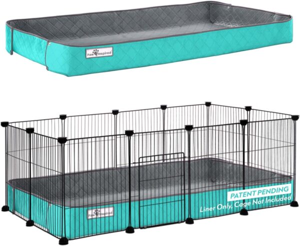 Paw Inspired Critter Box Washable Cage Liner, Reversible Fleece Bedding with Raised Sides for Guinea Pigs and Other Small Animals (2x4 (12" Grids), Gray/Green)