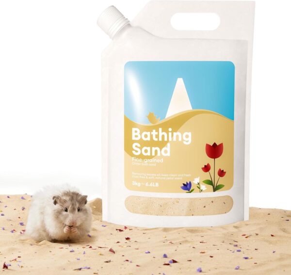 BUCATSTATE Hamster Bath Sand with Pour Spout and Handle, 3kg Desert Bathing Sand Fine | No-Dust Potty Litter Calcium-Free Sand for Hamster Chinchillas Gerbil Mice Degu or Other Small Pets