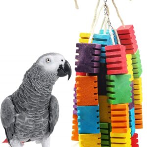 MQUPIN Large Parrot Toys,Bird Parrot Chewing Toys Upgraded,Parakeet Cage Bite Bird Toys, Hanging Multicolored Wooden Blocks Tearing Toys, for Large Amazon Parrot Toys African Grey(Colorful)