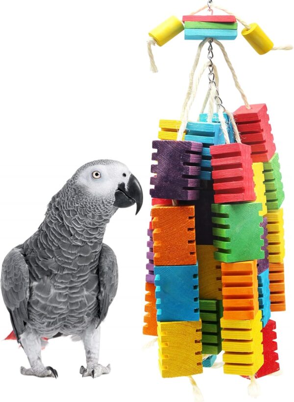 MQUPIN Large Parrot Toys,Bird Parrot Chewing Toys Upgraded,Parakeet Cage Bite Bird Toys, Hanging Multicolored Wooden Blocks Tearing Toys, for Large Amazon Parrot Toys African Grey(Colorful)