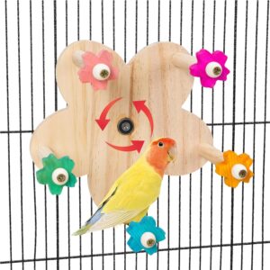 TeTupGa Wooden Parrots Ferris Wheel Toy with Perches, Bird Toy Rotating Perch Toy, Hanging Bird Stand Cage Accessories for Parakeet Parrot, Cockatiel, Budgerigar,Conure, Lovebirds