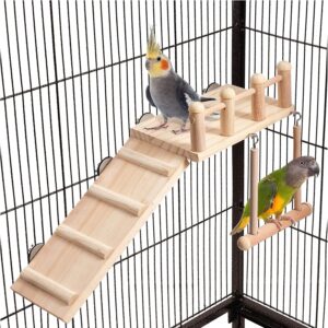 TeTupGa Hamster Bird Perches Cage Toys Parrot Wooden Platform With Climbing Ladder Playing Gyms Exercise Stands Wood Swing Chewing Toys Sets For Animals Green Cheeks, Baby Lovebird, Chinchilla, Budgie