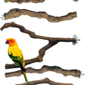 Allazone 5 PCS Bird Perch Natural Grape Stick Bird Standing Stick Swing Chewing Bird Toys Natural Grapevine Bird Cage Perch For Parrot Cages Toy for Cockatiels, Parakeets, Finches