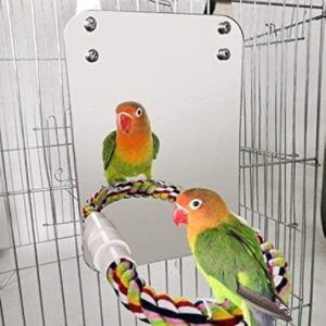 HYLYUN 7 Inch Bird Mirror with Rope Perch Cockatiel Mirror for Cage Bird Toys Swing Parrot Cage Toys for Parakeet Cockatoo Cockatiel Conure Lovebirds Finch Canaries