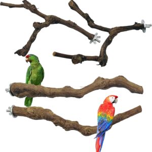 Allazone 4 PCS Bird Perch Natural Grape Stick Bird Standing Stick Swing Chewing Bird Toys Natural Grapevine Bird Cage Perch For Parrot Cages Toy for Cockatiels, Parakeets, Finches