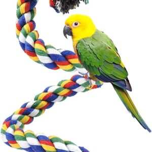 Andiker Bird Perches, Parrot Colorful Climbing Rope Swing Toys Parrot Stand with Bell and Hanging Clip for Parrots, Budgies, Macaws, Parakeets, and Other Small Birds (50cm)