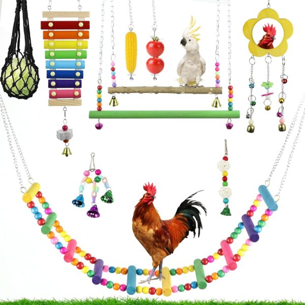 10 Pcs Chicken Toys For Hens, Chicken Swing Toy Colorful Chicken Accessories For Hens, Chicken Coop Accessories Chicken Coop Swing, Chicken Feeder Hanging For Hens Parrot Bird