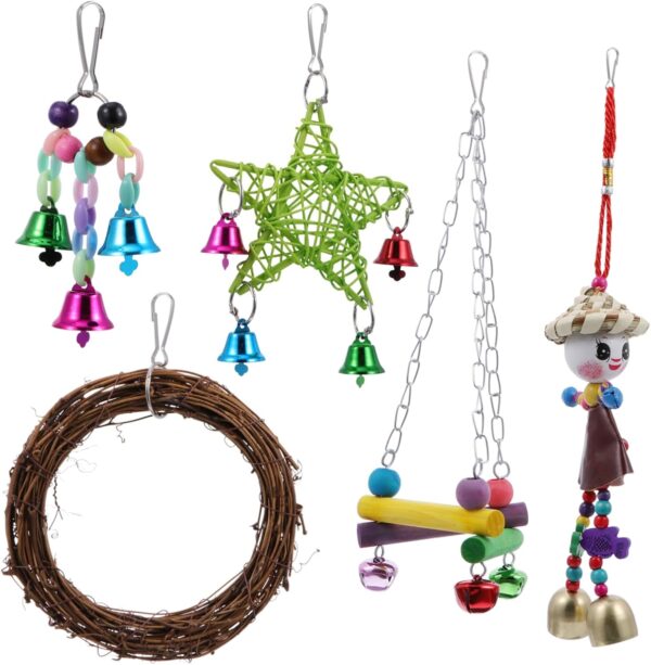 BELLIFFY Parrot Toy Wiggles Toys Bird Climbing Toy Parrot Chewing Toy Bird Toy Parakeet Toys Hanging Bell Beaks Toy Pet Parrot Bell Toy Bird Swing Bird Cage Bird Hanging Bell Toy Wooden