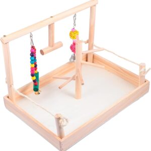 BELLIFFY 1 Set Parrot Standing on The Bar Bells Finch Toy Hanging Toy for Parrot Birds Toys Parakeet Toys Bird Cages for Cockatiels Pigeon Toys Bird Cage Perches Bird Swing Toy Wooden Khaki