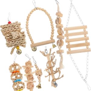 BELLIFFY 8pcs Parrot Swing Toy Bird Cage Toys Parrot Chewing Toy Wooden Parakeet Swing