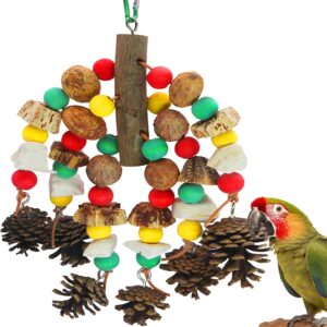 MQUPIN Parrot Toys,Nuts Nutrient-rich Bird Toys,Natural Wooden Parrot Cage Bite Toy,Cockatoo Toys Containing Cuttlefish Bones,Pine Cones,Wooden Mangoes and Carambola for African Greys,Cockatoo,Budgie