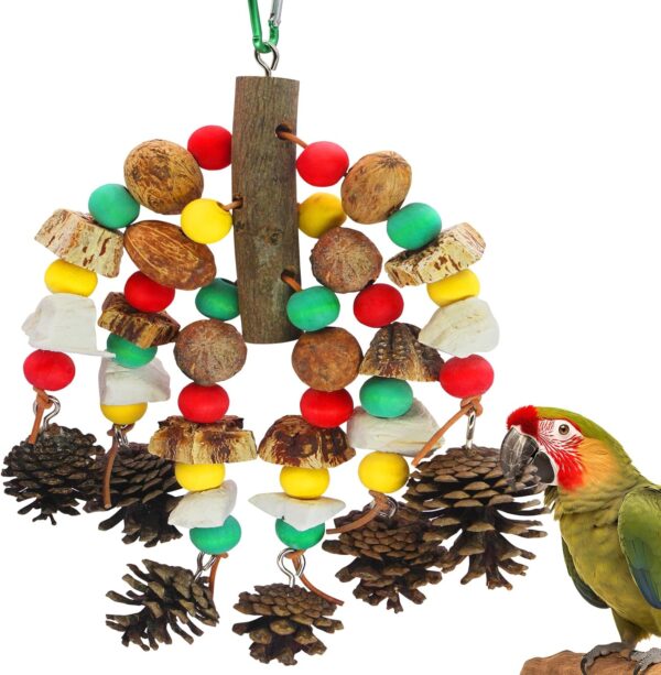 MQUPIN Parrot Toys,Nuts Nutrient-rich Bird Toys,Natural Wooden Parrot Cage Bite Toy,Cockatoo Toys Containing Cuttlefish Bones,Pine Cones,Wooden Mangoes and Carambola for African Greys,Cockatoo,Budgie