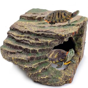 kathson Turtles Basking Platform Reptile Hiding Cave Hideouts for Aquatic Turtles, Frog, Newts and Salamanders (S(6.7"x5.51"x3.94"))