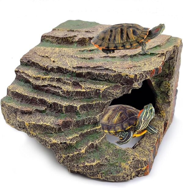 kathson Turtles Basking Platform Reptile Hiding Cave Hideouts for Aquatic Turtles, Frog, Newts and Salamanders (S(6.7"x5.51"x3.94"))