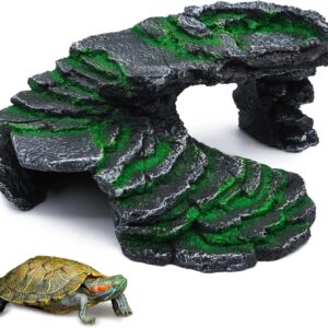 Turtle Basking Platform Tortoise Hide Hole Reptile Hide Resin Suntan Rock Bearded Dragon Accessories Reptile Decoration