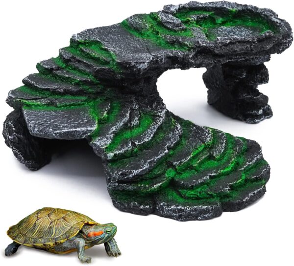 Turtle Basking Platform Tortoise Hide Hole Reptile Hide Resin Suntan Rock Bearded Dragon Accessories Reptile Decoration