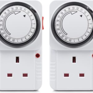 HBN 24 Hour Programmable Mechanical Timer Plug Switch, Energy Saving UK Plug-in Indoor Timer Socket for Lights, Lamp and Home Appliances (13A/3120W, 2 Pack)