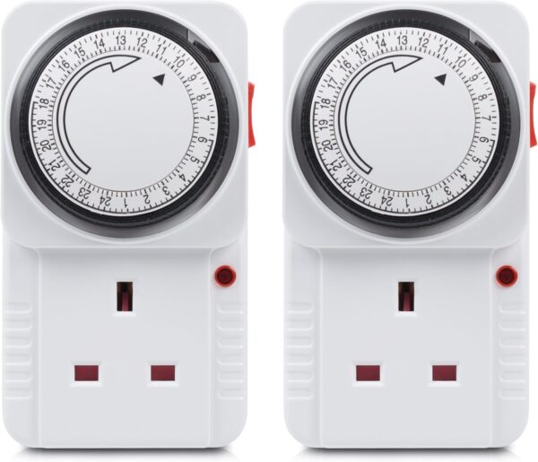 HBN 24 Hour Programmable Mechanical Timer Plug Switch, Energy Saving UK Plug-in Indoor Timer Socket for Lights, Lamp and Home Appliances (13A/3120W, 2 Pack)