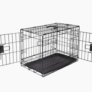 Amazon Basics XS Metal Dog Crate/Cage with Tray, Durable and Foldable Dog Cage with Double Door, Black, Extra Small 56cm (22")