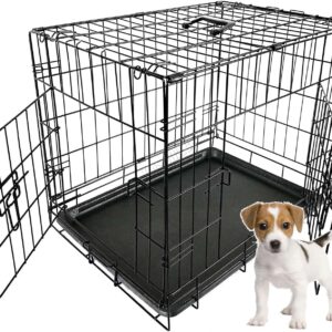 FoxHunter Pet Dog Puppy Cat Training Cage Crate Carrier Metal Folding With Door and Tray Black New (24 inch)