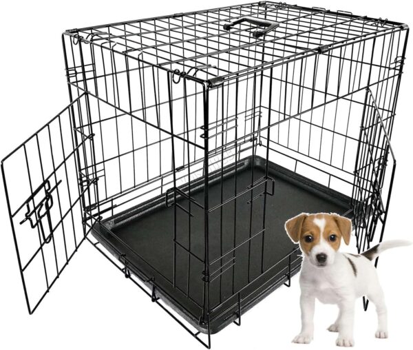 FoxHunter Pet Dog Puppy Cat Training Cage Crate Carrier Metal Folding With Door and Tray Black New (24 inch)